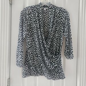 Chaus Black and White Shawl Collar Blouse